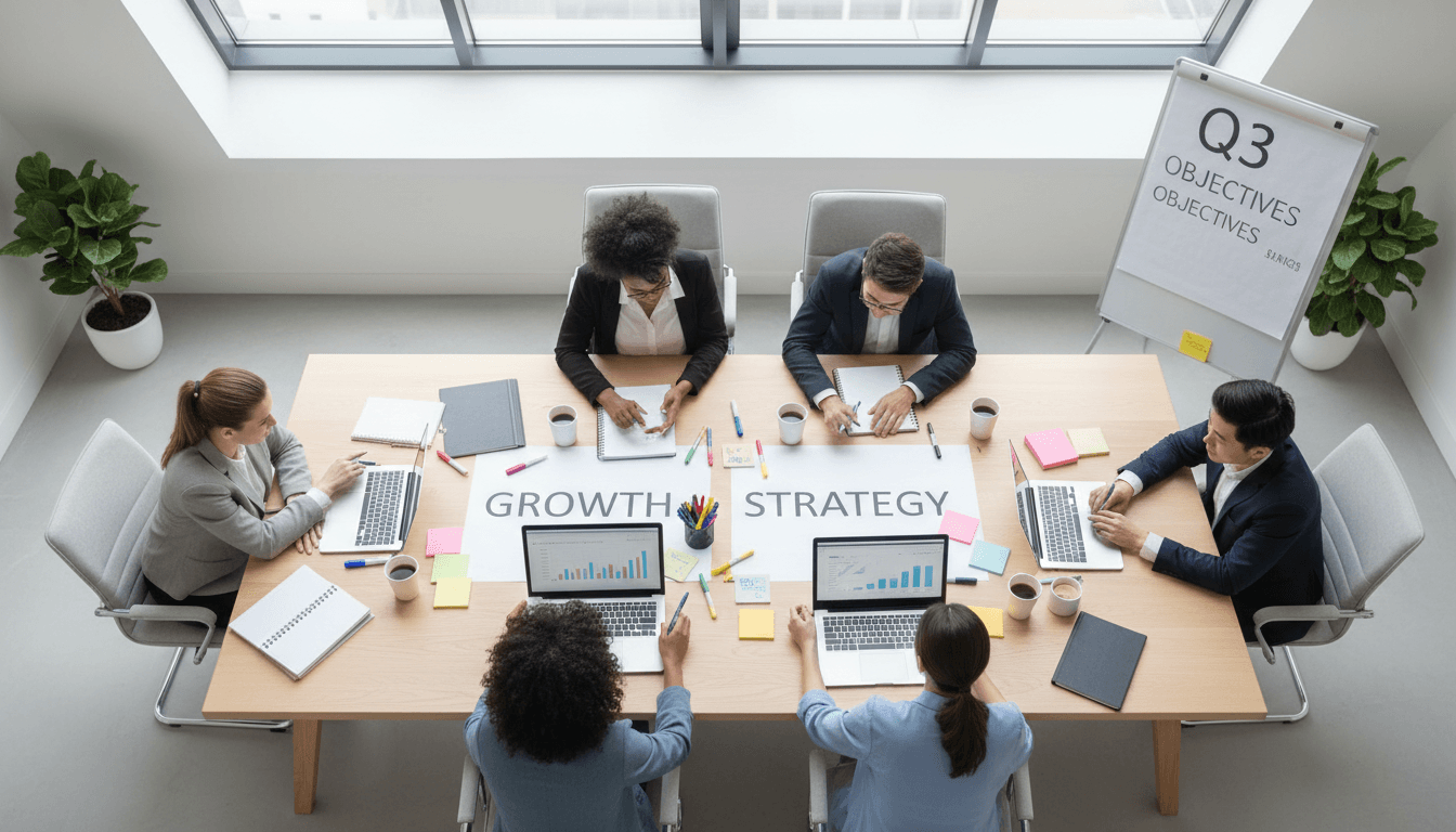 Business leaders mapping out an action plan together at a conference room table